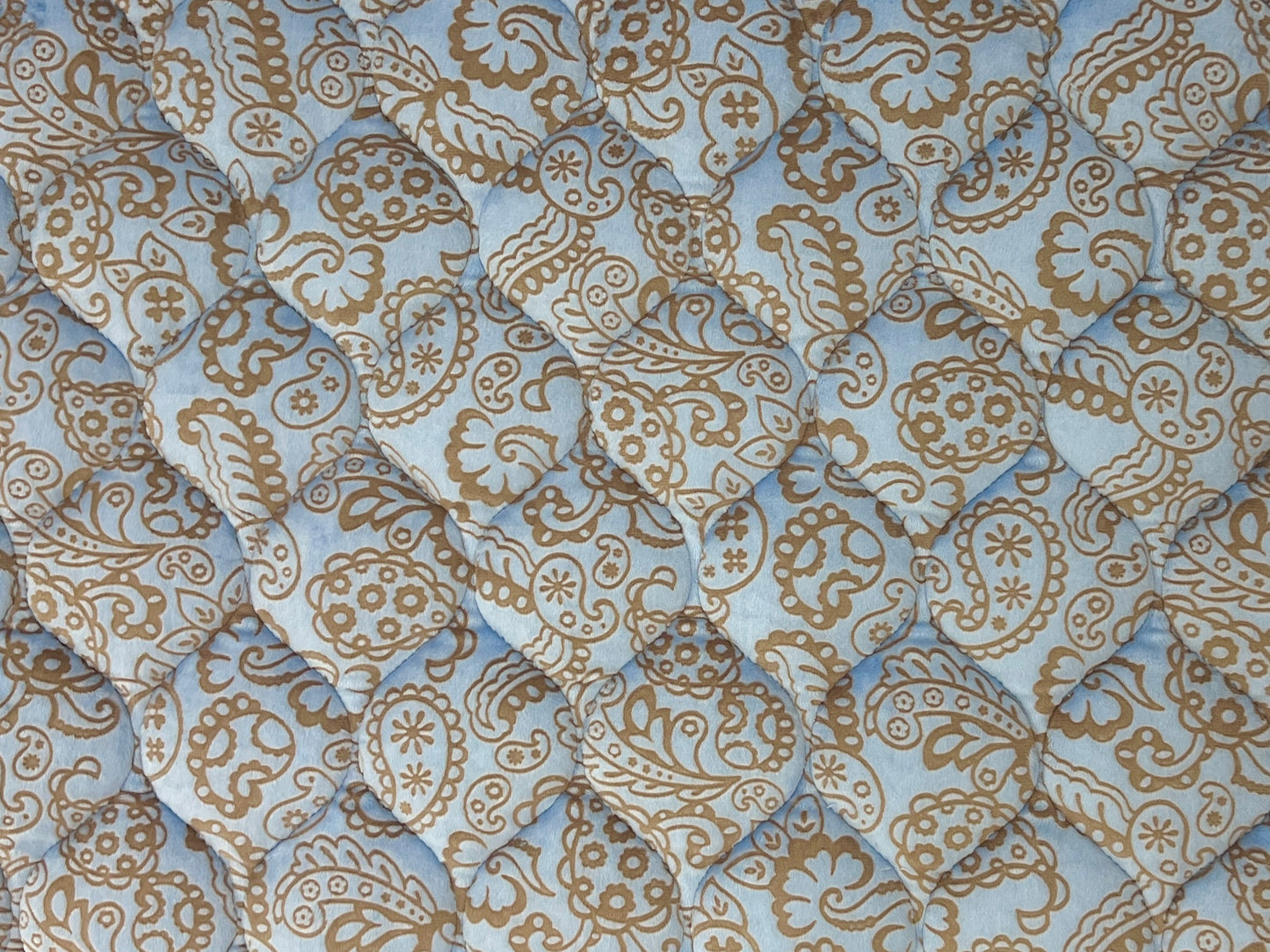 Blue patterned luxury Minky dog bed by Fms Dog Beds with paisley swirl design for comfort and style.