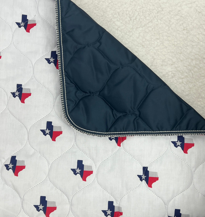 FMSDogBeds Texas-themed dog bed and blanket set with star and state design, plush and comfortable for pets.